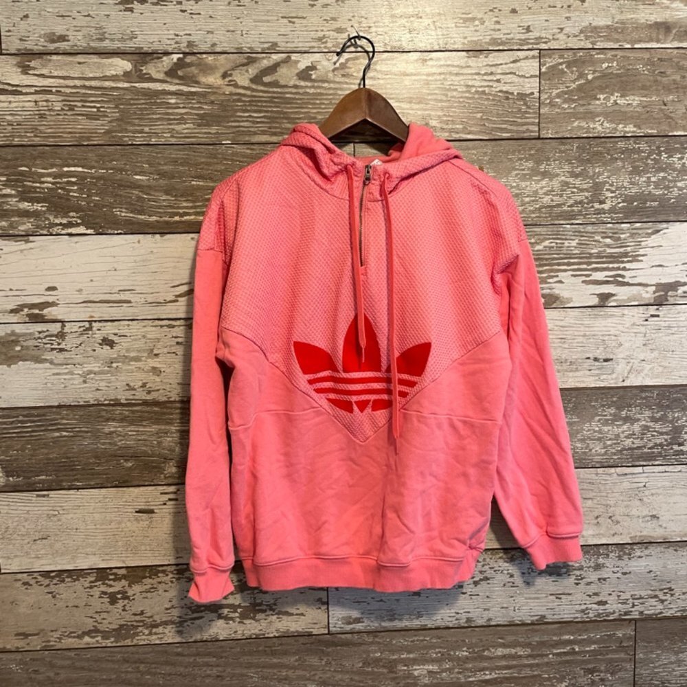 Adidas Pink Fleece Athletic Wear Women's Pullover Quarter Zip Sweatshirt